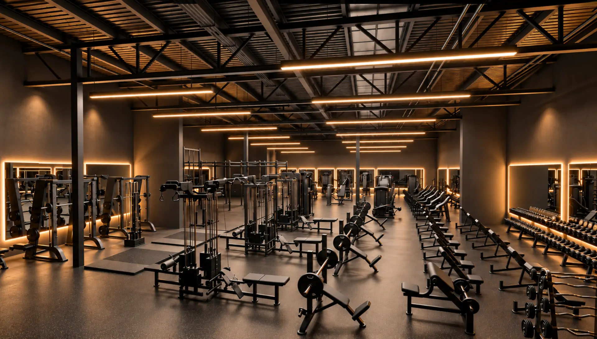 The Third Place training floor — premium equipment under signature lighting